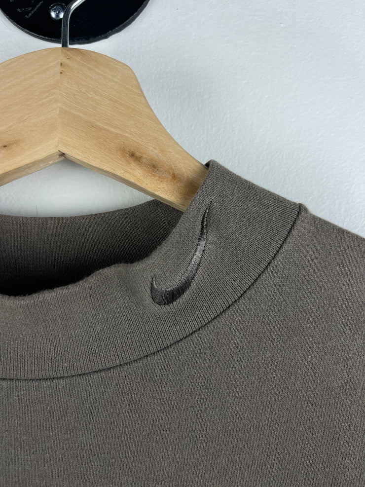 Vintage 90s Nike Golf Swoosh Tonal Brown Mock Neck Long Sleeve