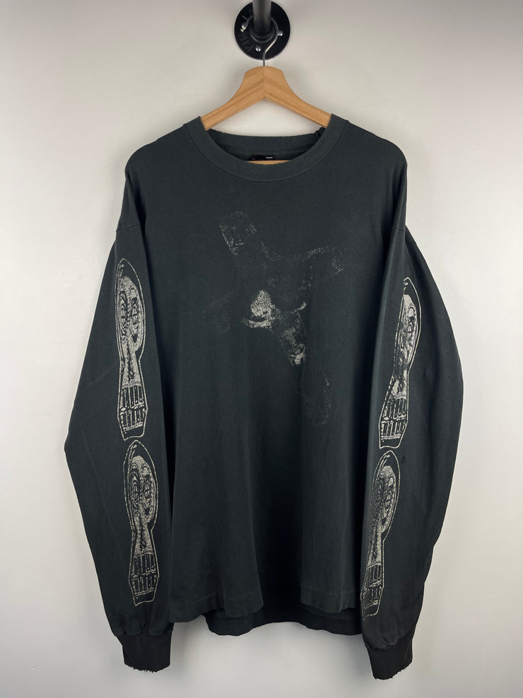 Vintage 90s Old Ghosts Skeleton Who Will F*ck Up In The Name Of God Black Long Sleeve