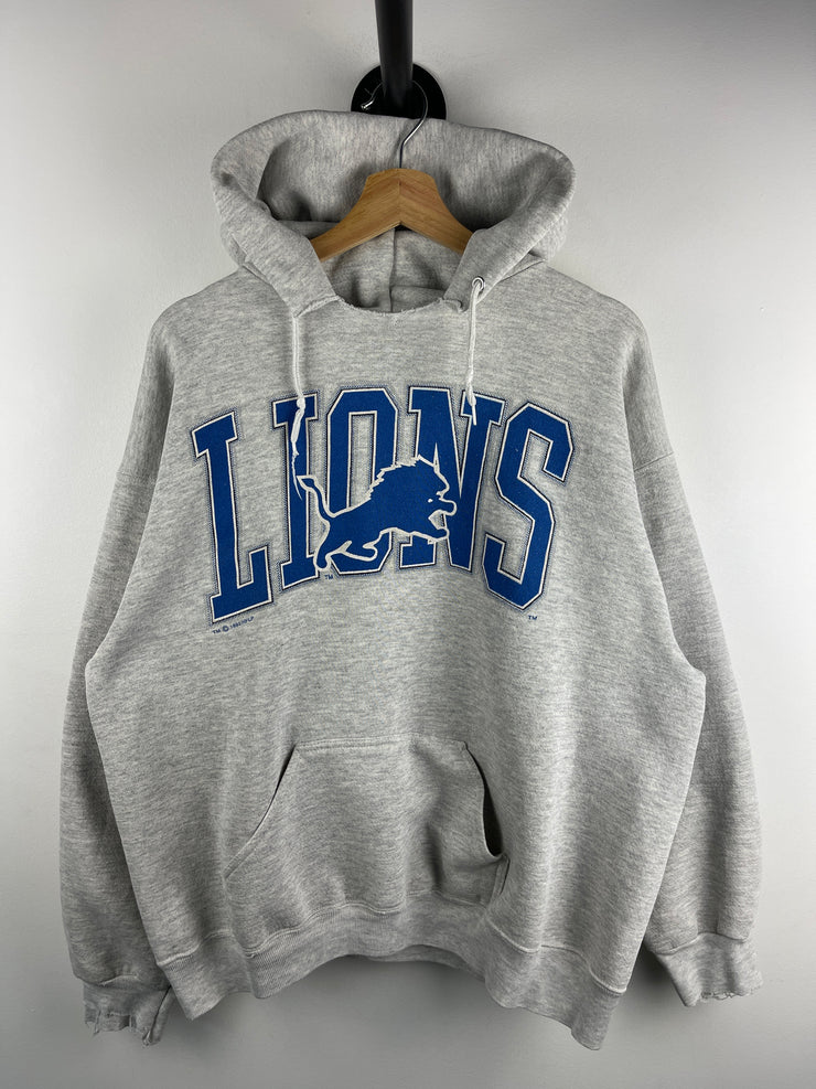 Vintage 90s NFL Logo 7 Detroit Lions Grey Hoodie