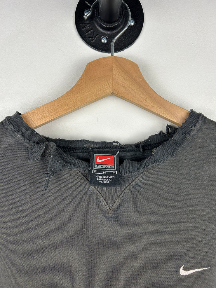 Vintage 90s Nike Mini Swoosh Thrashed Black Crewneck