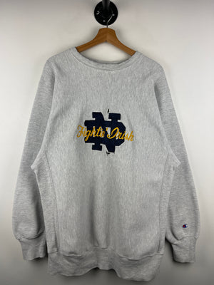 Vintage 90s Champion Reverse Weave Notre Dame Fighting Irish Grey Crewneck