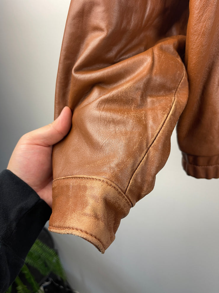 Vintage 90s Pierre Cardin Brown Leather Bomber Jacket