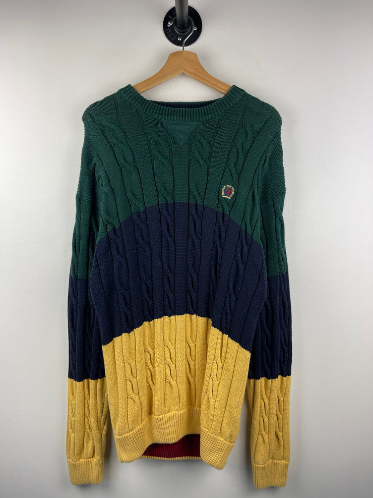 Vintage 90s Tommy Hilfiger Striped Multi Colour Cable Knit Sweater