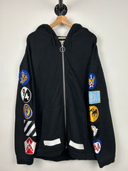 Off White Diagonal Patches Black Zip Up Hoodie