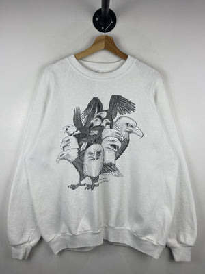 Vintage 90s Bald Eagle Art White Crewneck