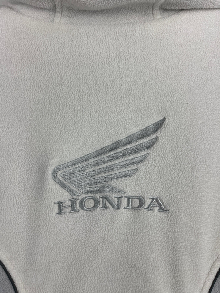 Vintage Honda White & Grey Zip Up Hooded Fleece Sweater