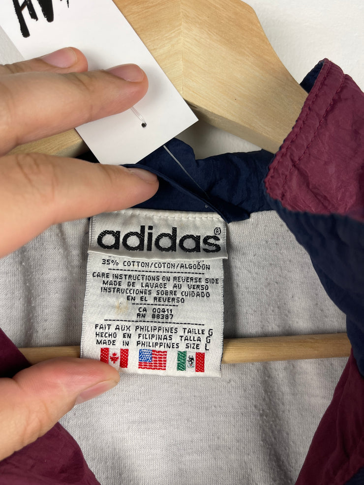 Vintage 90s Adidas Trefoil 3 Stripe Burgundy & Navy Windbreaker