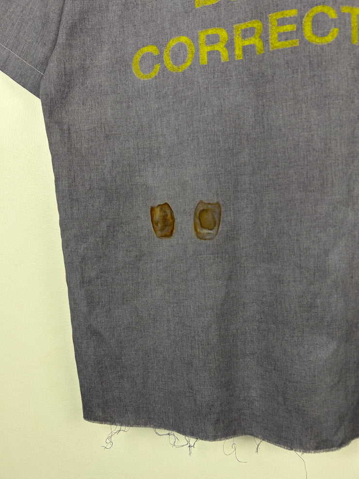 Vintage Inmate Dept Of Corrections Prison Uniform Cropped Button Up Short Sleeve Shirt