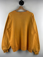 Vintage 90s Champion Embroidered Spellout Thrashed Mustard Yellow Crewneck