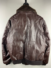 Vintage 80s Excelled Flight Bomber Fur Collar Brown Leather Jacket