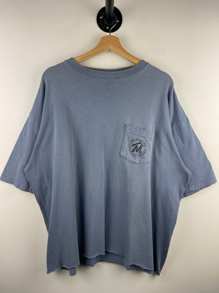 Vintage 90s Marlboro Country Store Cowboy Boots Faded Blue Tee