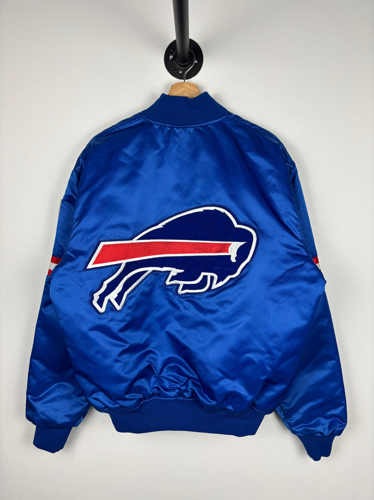 Vintage 80s NFL Starter Buffalo Bills Arch Logo Blue Satin Bomber Jacket