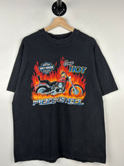 Vintage 90s Harley Davidson One Hot Piece Of Steel Flames Black Tee
