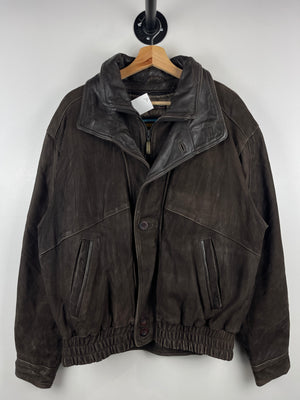 Vintage 90s Wilsons Adventure Bound Lined Brown Leather Bomber Jacket