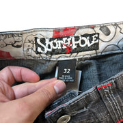 Vintage Y2K South Pole Graffiti Baggy Washed Black Denim Jeans