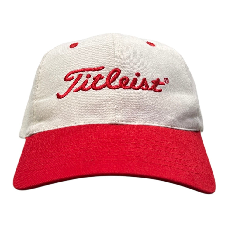 Vintage 90s Titleist Golf Script White & Red Strapback Hat