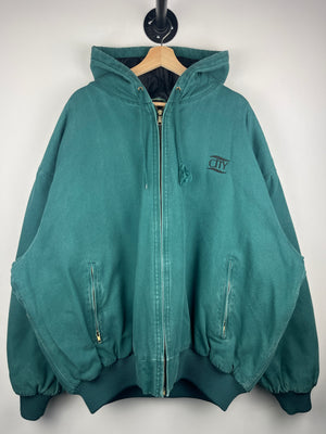 Vintage Tri Mountain Hunter Green Hooded Work Jacket
