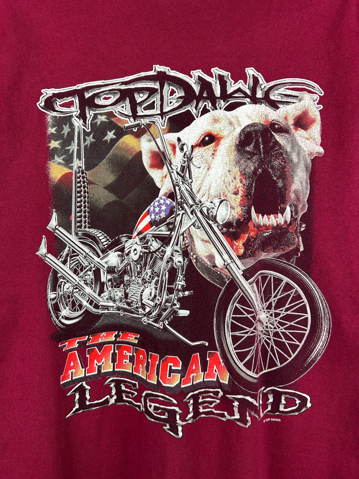 Vintage 90s Top Dawg The American Legend Biker Burgundy Tee