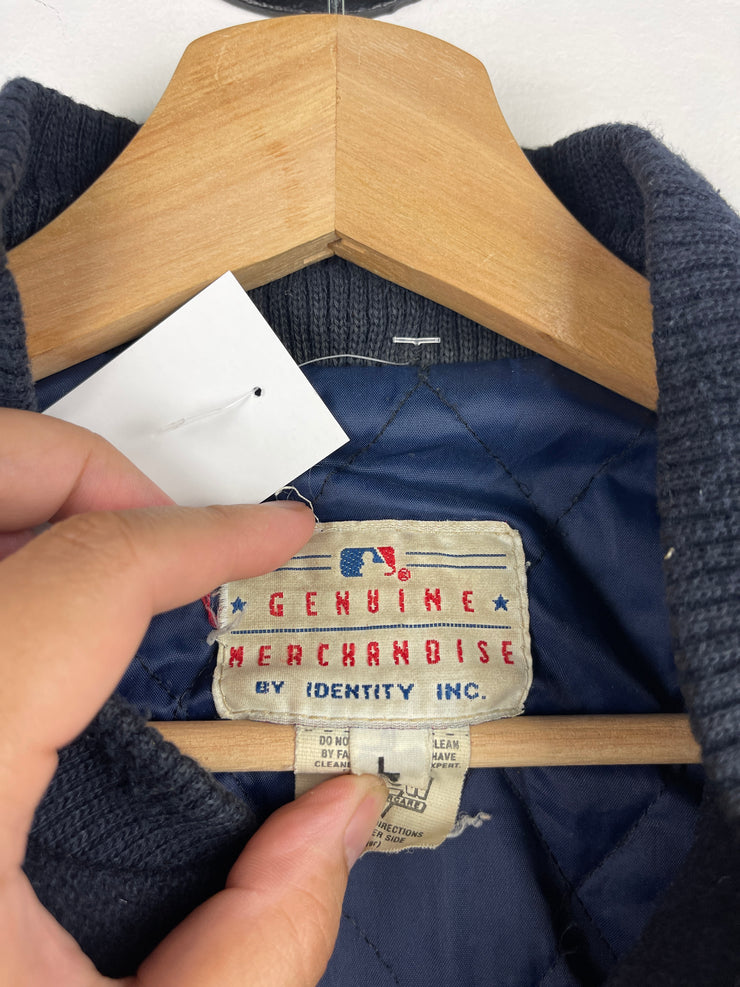 Vintage 90s MLB Cleveland Indians Navy Wool Leather Varsity Jacket