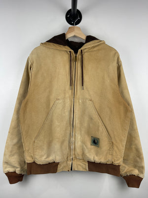 Vintage 90s Berne Thrashed Light Brown Hooded Work Jacket