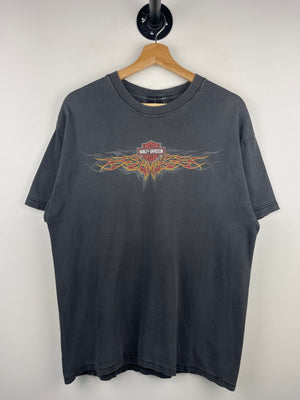 Vintage Harley Davidson Flames Tribal Nevada Faded Black Tee