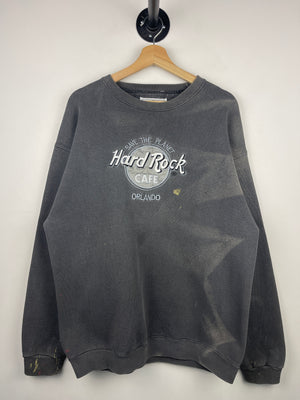 Vintage 90s Hard Rock Café Orlando Embroidered Faded Black Crewneck