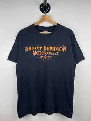 Vintage Harley Davidson Flames London England Black Tee