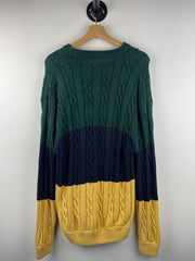 Vintage 90s Tommy Hilfiger Striped Multi Colour Cable Knit Sweater