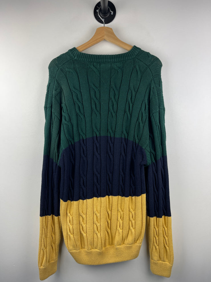 Vintage 90s Tommy Hilfiger Striped Multi Colour Cable Knit Sweater
