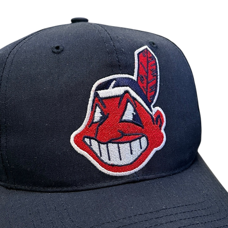 Vintage 90s MLB Twins Cleveland Indians Plain Logo Navy Snapback Hat