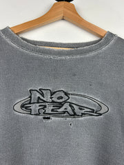 Vintage 90s No Fear Embroidered Thrashed Faded Grey Crewneck