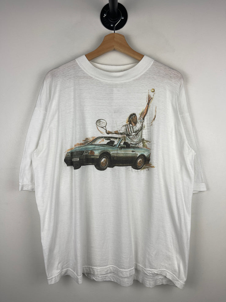 Vintage 90s Mercedes Benz SL 800 Michael Stich Tennis White Tee