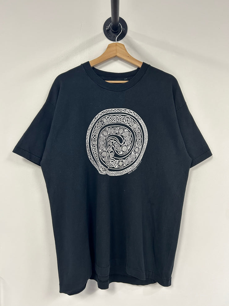 Vintage 1992 Celtic Designs Serpent Art Black Tee