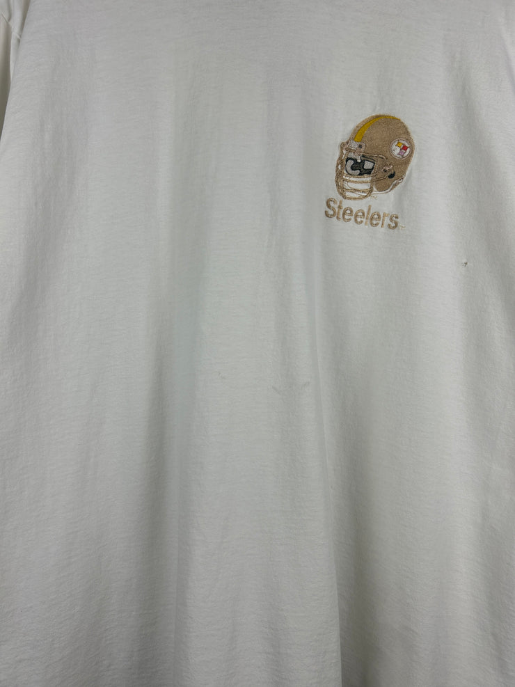 Vintage 90s NFL Russell Athletic Pittsburgh Steelers Embroidered White Tee
