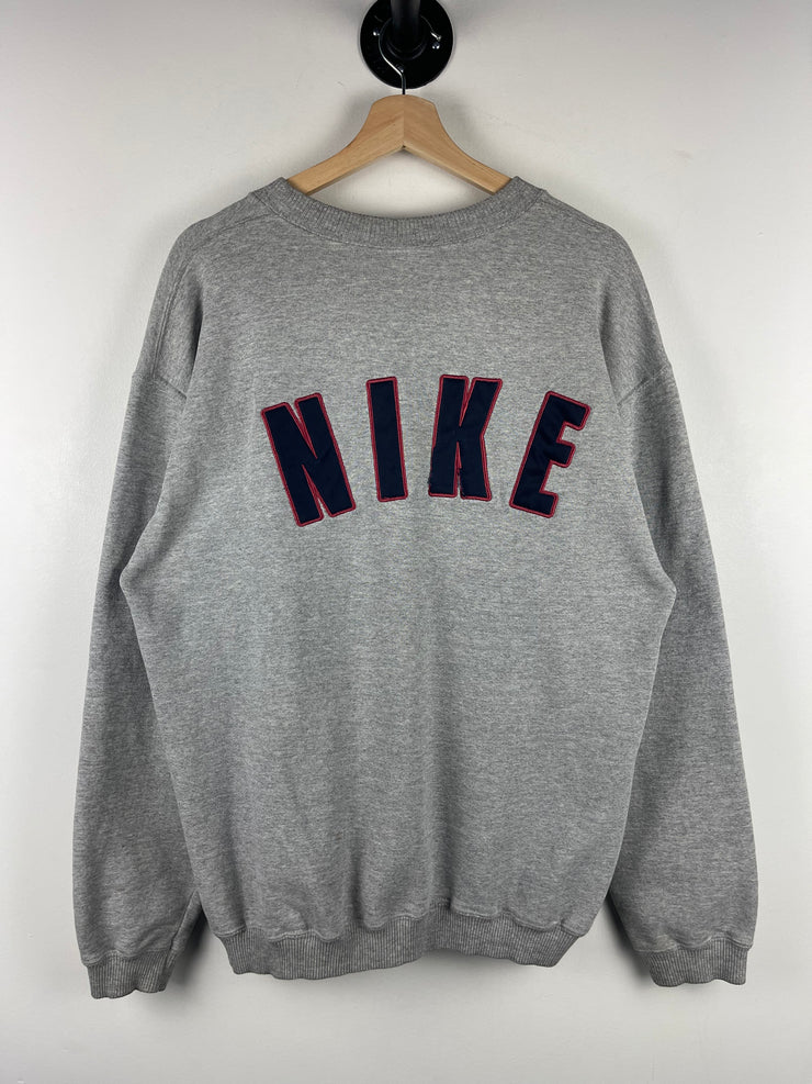 Vintage 90s Nike Mini Swoosh Spellout Embroidered Grey Crewneck