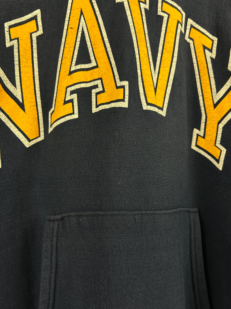 Vintage 80s Champion Reverse Weave US Navy Spellout Navy Hoodie
