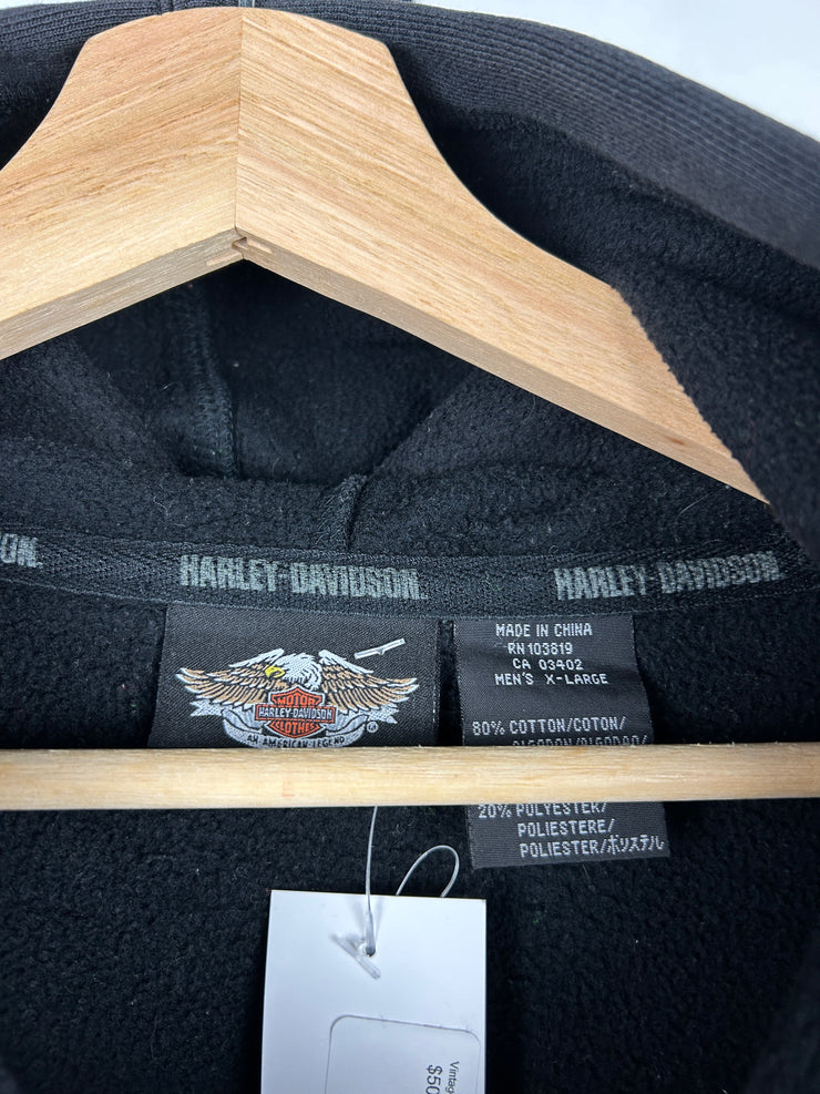 Vintage Harley Davidson Embroidered Faded Black Zip Up Hoodie