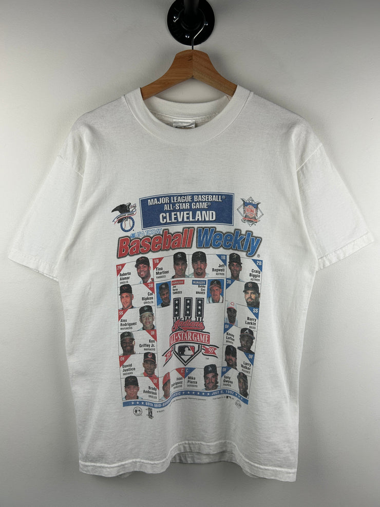 Vintage 90s MLB All Star Game Baseball Weekly White Tee