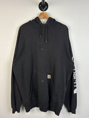 Vintage 90's Carhartt Spellout Paint Splattered Black Hoodie