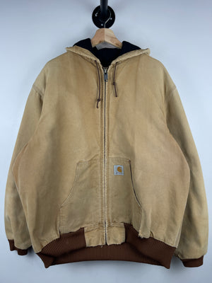 Vintage 90s Carhartt Active Faded Light Brown Hooded Work Jacket