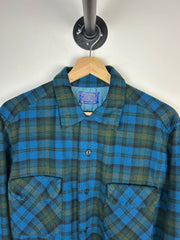 Vintage 90s Pendelton Blue & Green Checkered Flannel Shirt