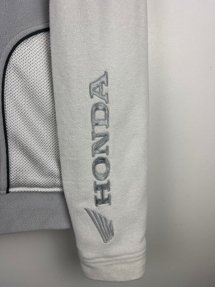 Vintage Honda White & Grey Zip Up Hooded Fleece Sweater