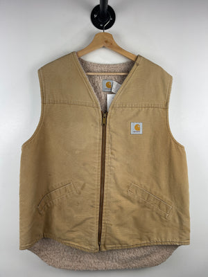 Vintage 90s Carhartt Sherpa Lined Light Brown Work Vest
