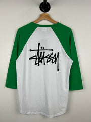 Stussy Script White & Green Raglan Baseball Tee