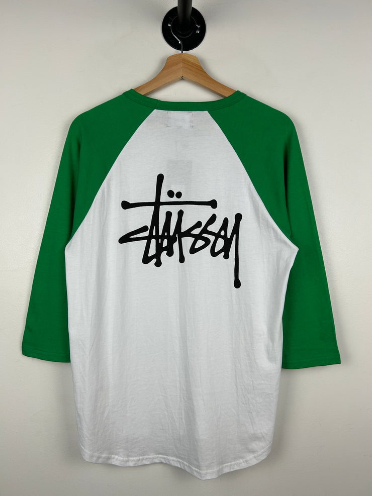 Stussy Script White & Green Raglan Baseball Tee