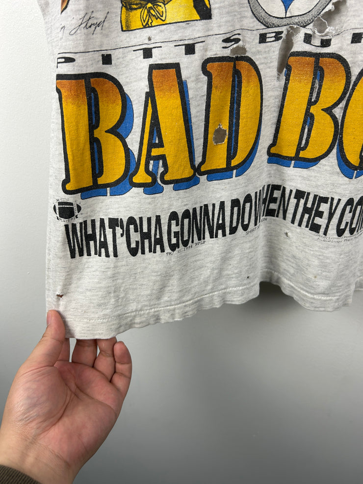 Vintage 90s NFL Pittsburgh Steelers Bad Boys Distressed Grey Tee