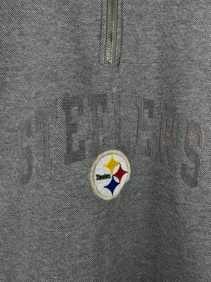 Vintage 90s NFL Pro Player Pittsburgh Steelers Embrodiered Grey Quarter Zip Sweater