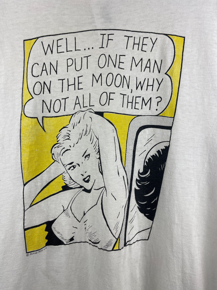 Vintage 80s Roy Lichtenstein Flying Fish LA Pop Art White Tee