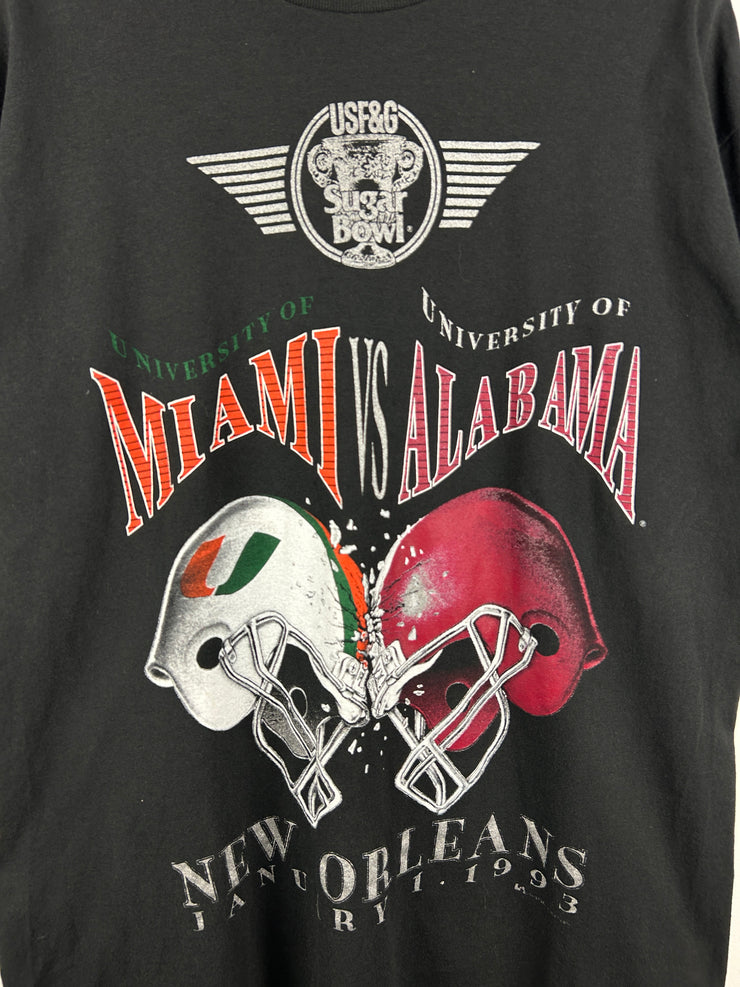 Vintage 90s Sugar Bowl Miami VS Alabama Football Black Tee