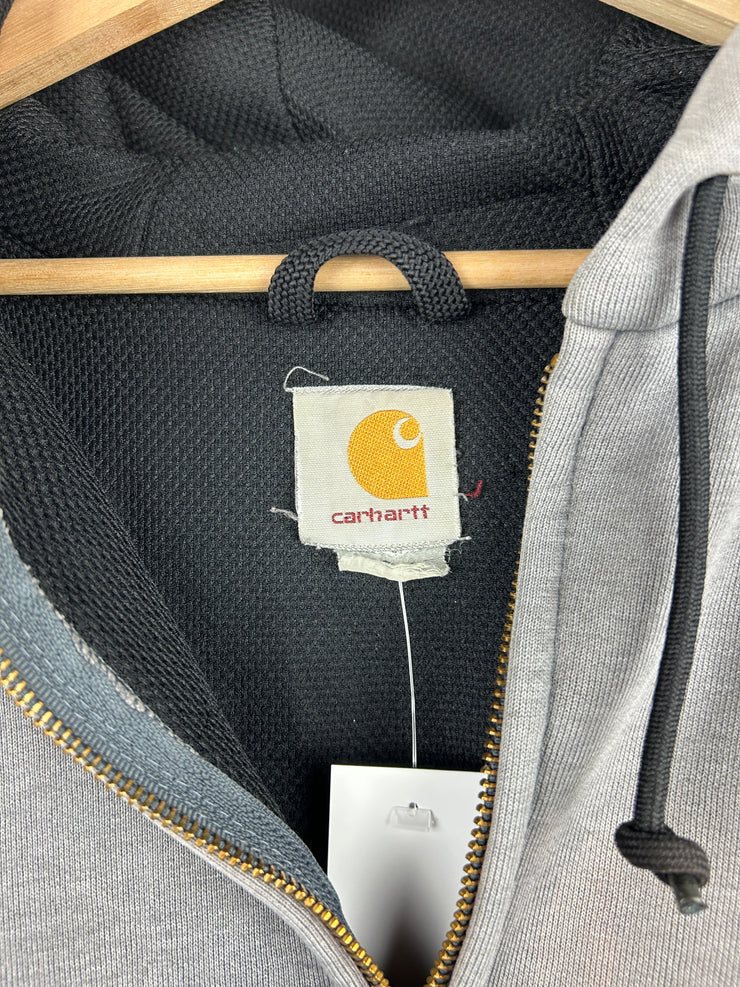 Vintage 90s Carhartt Patch Thermal Lined Faded Grey Zip Up Hoodie